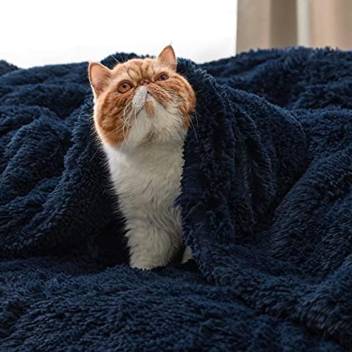 Bedsure Faux Fur Fluffy Sherpa Fleece Queen Bed Blanket Navy Blue 60"x80" - Image 5