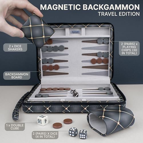 Magnetic Travel Backgammon Sets for Adults - Quality PU Leather Backgammon Board Game for Adults and Kids - 14" Gift for Man Backgammon Board with 32 Magnetic Pieces in PU Leather Case - Image 2