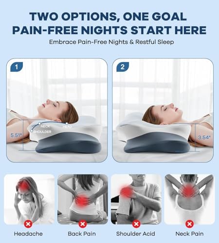 DONAMA Cervical Pillow for Neck and Shoulder, Cooling Contour Memory Foam Pillow for Pain Relief, Ergonomic Neck Support Pillow for Side Back Stomach Sleepers with Removable Pillowcase - Image 2