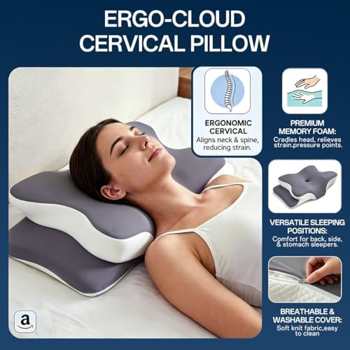 Pillow for Neck Pain Relief, Cooling Memory Foam Cervical Contour Support - Image 4