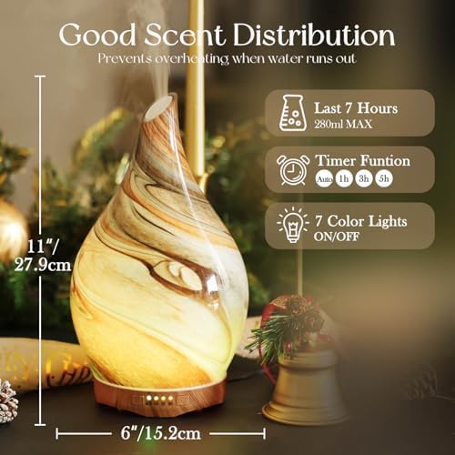 Porseme Essential Oil Diffuser 280ml Handmade Glass Diffuser 7H Runtime - Image 3