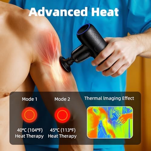 Mini Massage Gun, Massage Gun with Heat, Compact Lightweight Portable Travel Size Deep Tissue Percussion Small Massage Gun for Muscle Recovery with Carry Case - Image 2