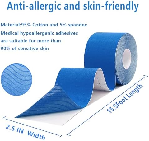 SOON GO Kinesiology Tape Pro 2 Rolls, 2 Inch High Elasticity Sports Tape Therapeutic Pain Relief–Physio Tape for Muscle Recovery & Joint Support, Waterproof & Hypoallergenic & Breathable–Blue - Image 2