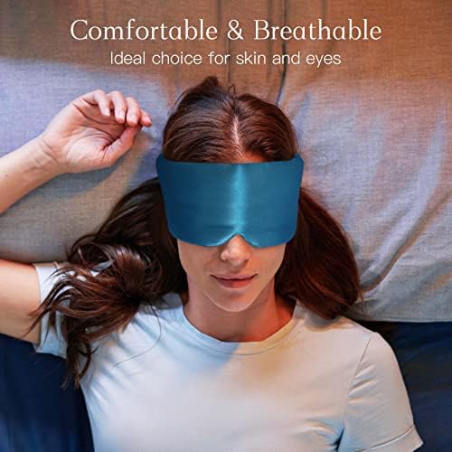 100% Natural Silk Eye Mask for Women Men, Soft Pressureless Cooling Blackout Eye Covers for Sleeping, Large Size Sleep Mask fits All Heads Adjustable, 1PC, Vivid Blue - Image 2