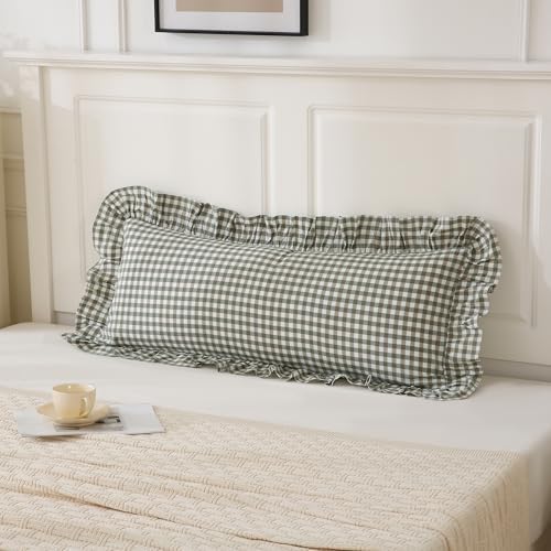14x36 inches Sage Green Plaid Ruffle Lumbar Pillow Sham 1 Piece - Image 3