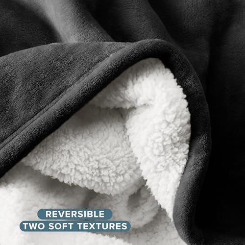 Bare Home Sherpa Fleece Blanket (Throw, Black) - Image 5