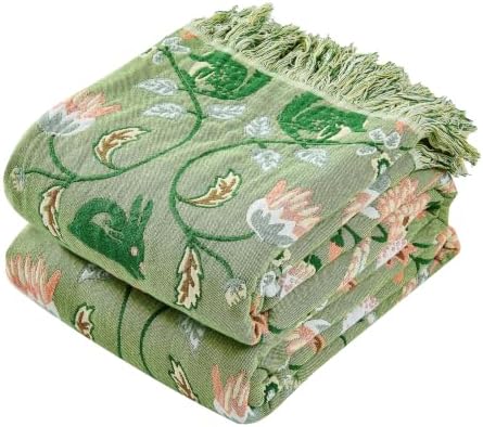 VANJOROY Boho Throw Blanket, 100% Organic Cotton Breathable Ultra Soft 91" x 108" King Bed Quilt Throw - All Season Floral Rustic Farmhouse Decor Luxury Blanket for Sofa Couch Chair and Gift by CHOOSEVANJOROYENJOYAMORECOMFORTABLEFEELING