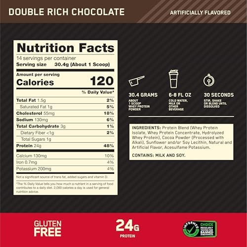 Optimum Nutrition Gold Standard Whey Protein, Double Rich Chocolate, 1 LB - Image 3