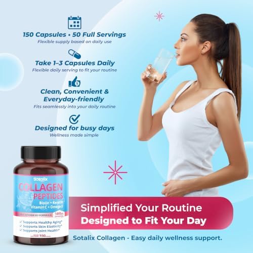 Sotalix Collagen Peptides 1,440 mg with Biotin, Keratin & HA, 150 Capsules - Image 6