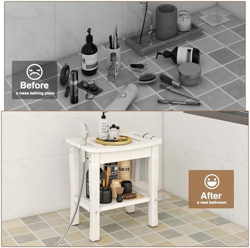 FLYJOE Shower Bench for Shaving Legs, Waterproof HDPE Chair Seat With Storage Shelf and Handles, Spa Stool for Bath Tub Bathroom Indoor Outdoor Use, White - Image 6