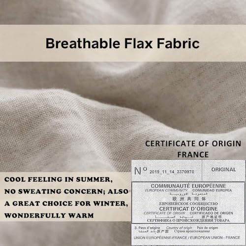 Simple&Opulence 100% Linen Duvet Cover Set with Embroidery Border Washed - 3 Pieces (1 Duvet Cover with 2 Pillow Shams) with Button Closure Soft Breathable Farmhouse - Linen, Full Size - Image 2