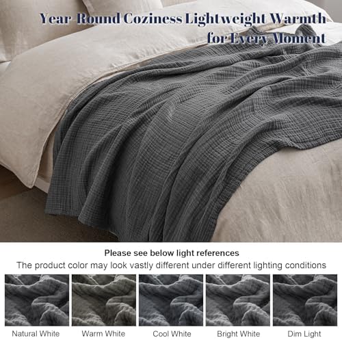 PHF 100% Cotton Muslin Throw Blanket 50" x 60", 4-Layer Lightweight Gauze Throw, Breathable Cloud-Soft Minimalist Blanket for Bed, Couch, Camping & Baby, Greyish Black, Ideal Gift - Image 6