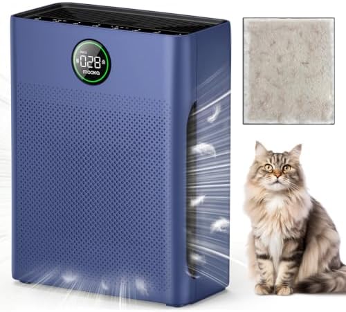 Air Purifiers for Home Large Room up to 2200sq.ft, MOOKA Air purifier for Home Pets with Washable Filter, PM 2.5 Display Air Quality Sensor Air Cleaner for Bedroom, Dorm room, Pets, Office PR1 (Blue) by MOOKA