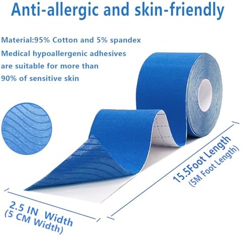 SOON GO Kinesiology Tape Pro 1/2/5 Rolls, 2 Inch High Elasticity Sports Tape Therapeutic Pain Relief–Physio Tape for Muscle Recovery & Joint Support, Waterproof & Hypoallergenic & Breathable–Blue - Image 2