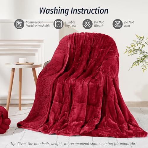 Wemore Sherpa Fleece Weighted Blanket for Adult 15lb King 80"x87" Burgundy - Image 7