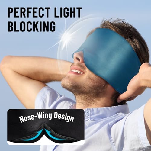 100% Mulberry Silk Sleep Mask, Large Eye Cover for Sleeping, Comfortable and Pressure-Free Sleeping Masks for Women Men, Completely Blackout (Peacock Blue) - Image 4