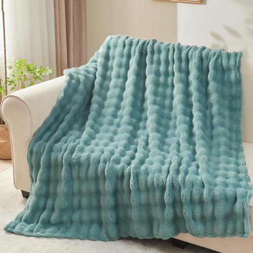 NEWCOSPLAY 3D Bubble Flannel Throw Blanket for Couch Light Teal, 50"×60" - Image 2