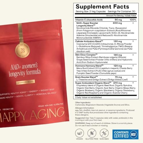 Happy Aging NAD+ Supplement for Women | NAD Booster with NMN, NMNH, NR, Resveratrol, CoQ10 – Supports Energy, Focus, Skin Glow & Daily Vitality, 30-Day Supply - Image 2