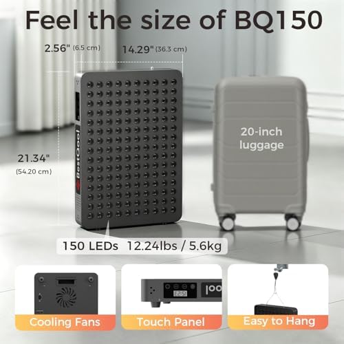 BestQool Red Light Therapy Panel, 4 Wavelengths Red & NIR, 150 LEDs, 250W - Image 6