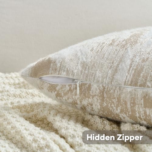 FUTEI Pack of 2 Faux Cashmere Throw Pillow Covers 22x22 Inch, Khaki White - Image 3