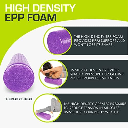 ProsourceFit High Density Foam Rollers 18 - inches long, Firm Full Body Athletic Massager for Back Stretching, Yoga, Pilates, Post Workout Trigger Point Release, Purple - Image 3
