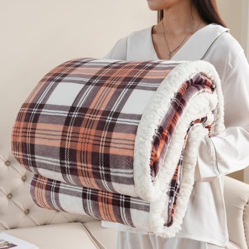 Gracelife Sherpa Fleece Throw Blanket for Couch, Fluffy Plush Warm Fuzzy Blanket for Women and Men, Cozy Thick Soft Twin Blanket for Bed (Orange-2, 60"*80") by Gracelife