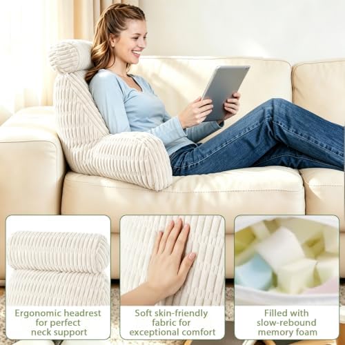 Reading Pillow for Bed,Sit Up Pillow for Bed,Husband Pillow(White,Standard) - Image 2