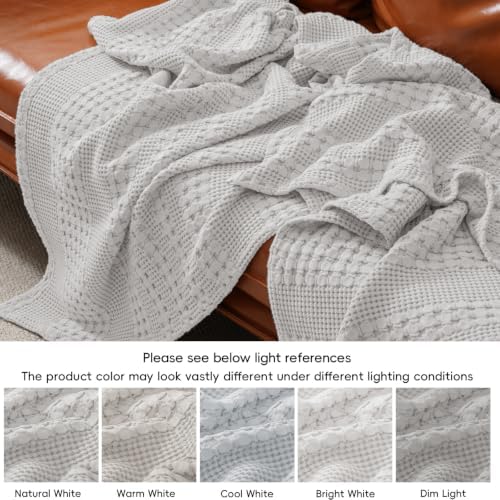 PHF Lightweight 100% Cotton Waffle Throw Blanket for Couch, Light Grey - Image 6