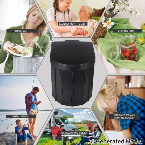 KINSPORY Camping Toilet, Portable Toilet for Adults & Kids, Foldable Potty & Outdoor Emergency Sanitation Products, Trash Can, Stool for Car Truck Camping Travel Hiking Fishing Long Trips (Deep Black) - Image 5