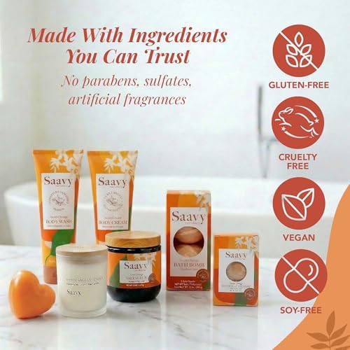 Saavy Naturals 9-Piece Spa Gift Set – Body Wash, Scrub & More – Plant-based Ingredients, Luxurious Spa Gift Basket for Women & Men –Mothers Day Gifts – (Sweet Orange GIft Set) - Image 5