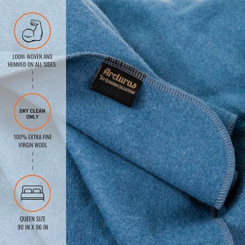 Arcturus Bighorn 100% Virgin Wool Blanket | Heirloom-Quality Wool Bedding for Home & Cabin | Warm, Thick & Durable (Queen Size, Steel Blue) - Image 2