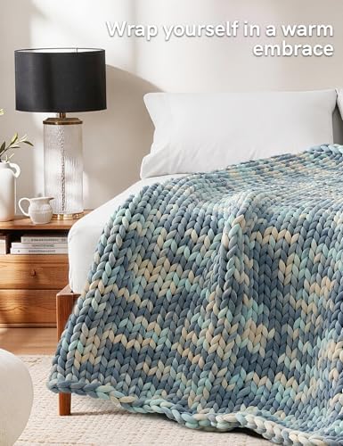 YnM Weighted Blanket, Handmade Chunky Knitted Design, Soft and Cozy, Temperature Regulating and Breathable, Machine Washable Throw for Sleep or Home Decor (Light Blue Tie-Dyed, 60x80 Inch, 15lbs) - Image 3