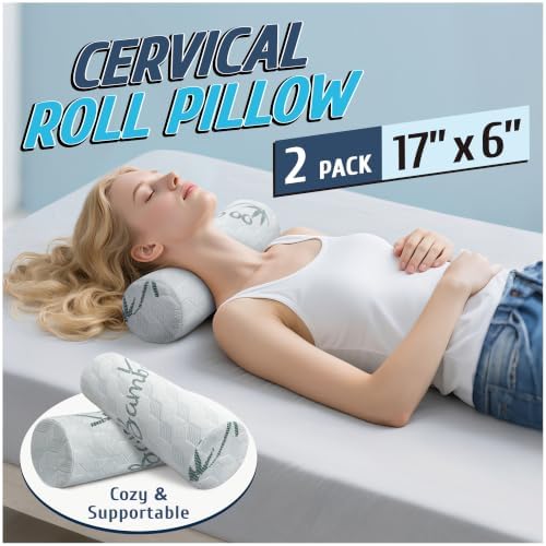 Cervical Roll Pillow, Cylinder Neck Pillow with Removable Washable Cover - Image 2