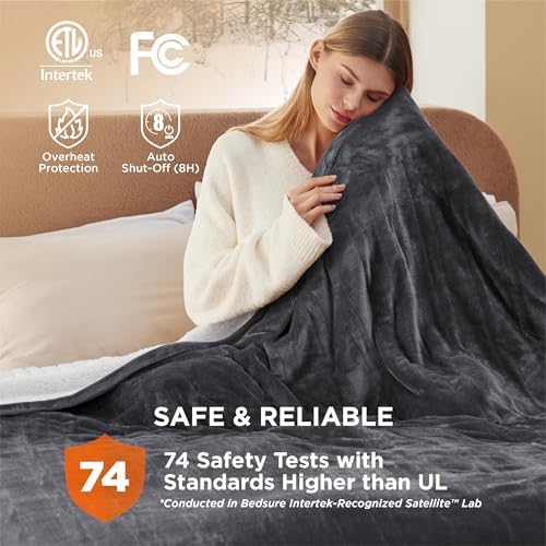 Bedsure Heated Blanket Queen Size, Dual Control Electric Blanket, Dark Grey - Image 7