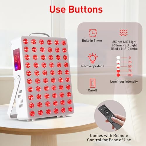 Red Light Therapy for Face Body Infrared Light Therapy for Body 150W with 60 Dual Chip LEDs with 660nm & 850nm Near Infrared LED Red Light Therapy Panel at Home 3 Modes Adjustable Brightness and Timer - Image 5