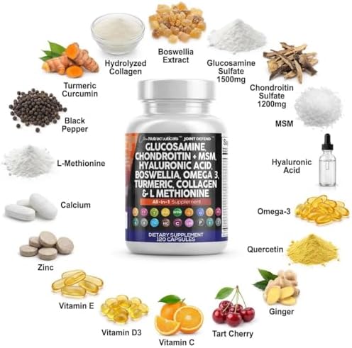 Glucosamine Chondroitin MSM Collagen Joint Supplements for Women & Men with Turmeric Curcumin, Collagen, Hyaluronic Acid, Boswellia Omega 3 Knee Flexibility Support Complex Vitamin Capsules 120 Count - Image 4