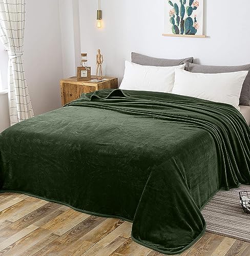 Fleece Blanket Queen Size 350GSM Lightweight Throw for The Bed Extra Soft Brush Fabric Super Warm Sofa Blanket 90" x 90"(Green Queen) - Image 2