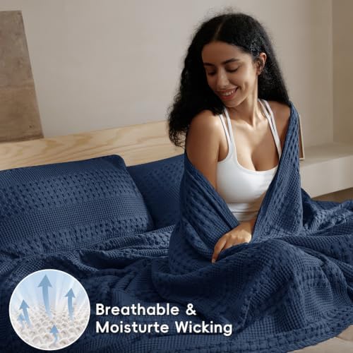 PHF Lightweight 100% Cotton Waffle Blanket for Bed, King, Blue Sapphire - Image 4