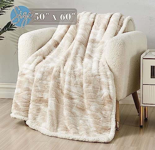 Elegant Comfort Luxury Ultra-Plush Velvet Touch Sherpa Fleece Throw Blanket - Alaska Beige - Image 4