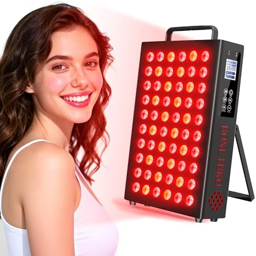 Red Light Therapy Panel Device for Body and Face-660nm Red & 850nm Near Infrared Light Therapy with 60 Dual Chip LEDs and 4 Modes Dimmable,Remote, Timer, Hanging Kit & Stand for Home Office & Gym by BONLIBRO
