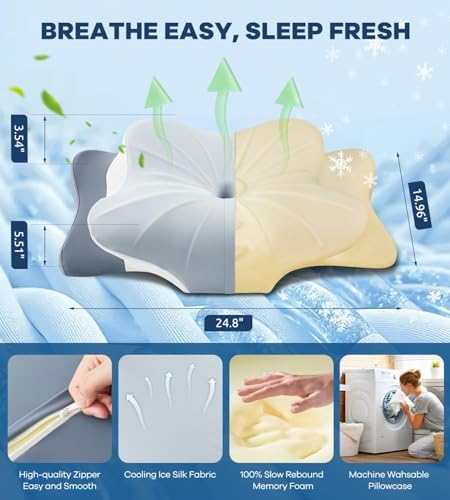 DONAMA Cervical Pillow for Neck and Shoulder, Cooling Contour Memory Foam Pillow for Pain Relief, Ergonomic Neck Support Pillow for Side Back Stomach Sleepers with Removable Pillowcase - Image 5