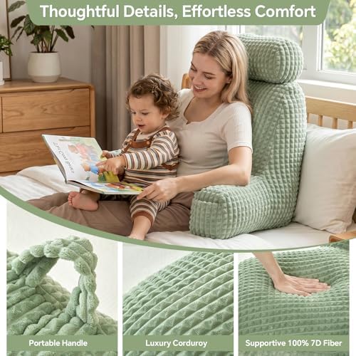 Reading Pillow for Bed with Adjustable Neck Support,XXL Green Flannel - Image 4