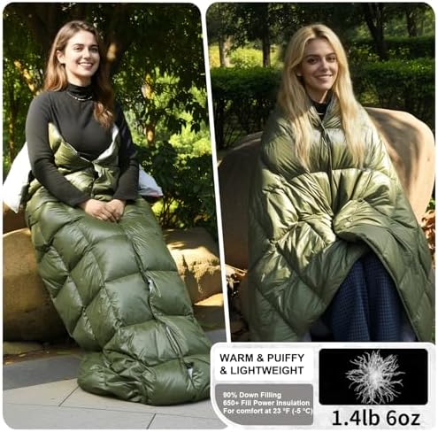 Down Camping Blanket - Lightweight, Packable, Warm & Puffy Outdoor Travel Quilt for Sleep, Hiking, Backpacking, Stadium, Festivals, Water-Resistant Sleeping Bag 55"x79" - Image 2