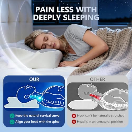 Cervical Neck Pillow for Neck Pain Relief & Sleeping, Ergonomic Contour Neck Support Pillow, Memory Foam Orthopedic Pillow for Side, Back, Stomach Sleepers - Image 4