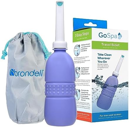 Brondell GoSpa Travel Bidet GS-70 – Portable Peri Bottle for Postpartum & Perineal Care, 400ml Handheld Bidet with Angled Nozzle, Collapsible Design, Nozzle Storage & Travel Bag, Amaranthine by Brondell