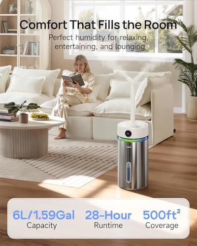 Feekaa Stainless Steel Humidifiers for Bedroom, 6L Cool Mist Humidifiers - Image 2