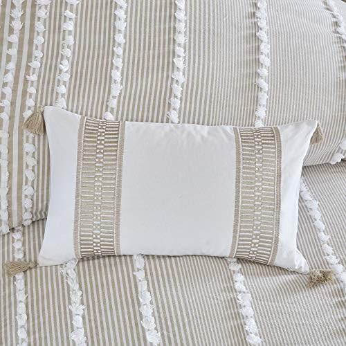 Harbor House Modern Design Decorative Pillow Hypoallergenic Sofa Cushion Lumbar, Back Support, Oblong 12" x 20", Anslee, Cotton Tassel Taupe - Image 2