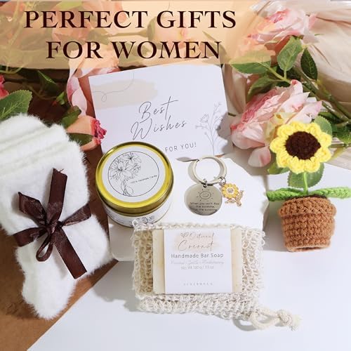 Birthday Gifts for Women Self Care Spa Gift Basket Crochet Sunflower Scented Candle Handmade Soap Get Well Soon Thinking of You Gifts for Mom Sister Friend Teacher Wife Her Relaxation Care Package - Image 6