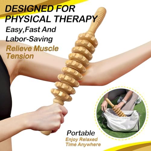 Manual Massager Wooden Handheld Roller Trigger Point Massager Stick for Fascia, Cellulite, Muscle & Abdomen, Body Therapy Massager, Muscle Belly Relief Tool, Natural Wood - Image 6
