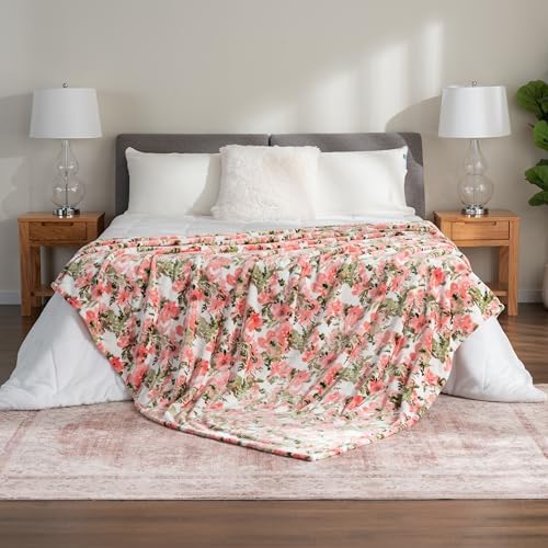Berkshire Blanket-Classic Heavyweight Soft Printed VelvetLoft® Plush Blanket, Full/Queen Size Soft Fuzzy Warm Blanket for Couch Sofa Bed, Abstraction Pink Green, 90in x 90in - Image 5